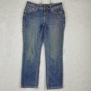 Earl Womens Jeans Straight Leg Blue Denim Medium Wash Jeweled Low Rise Petite 6P